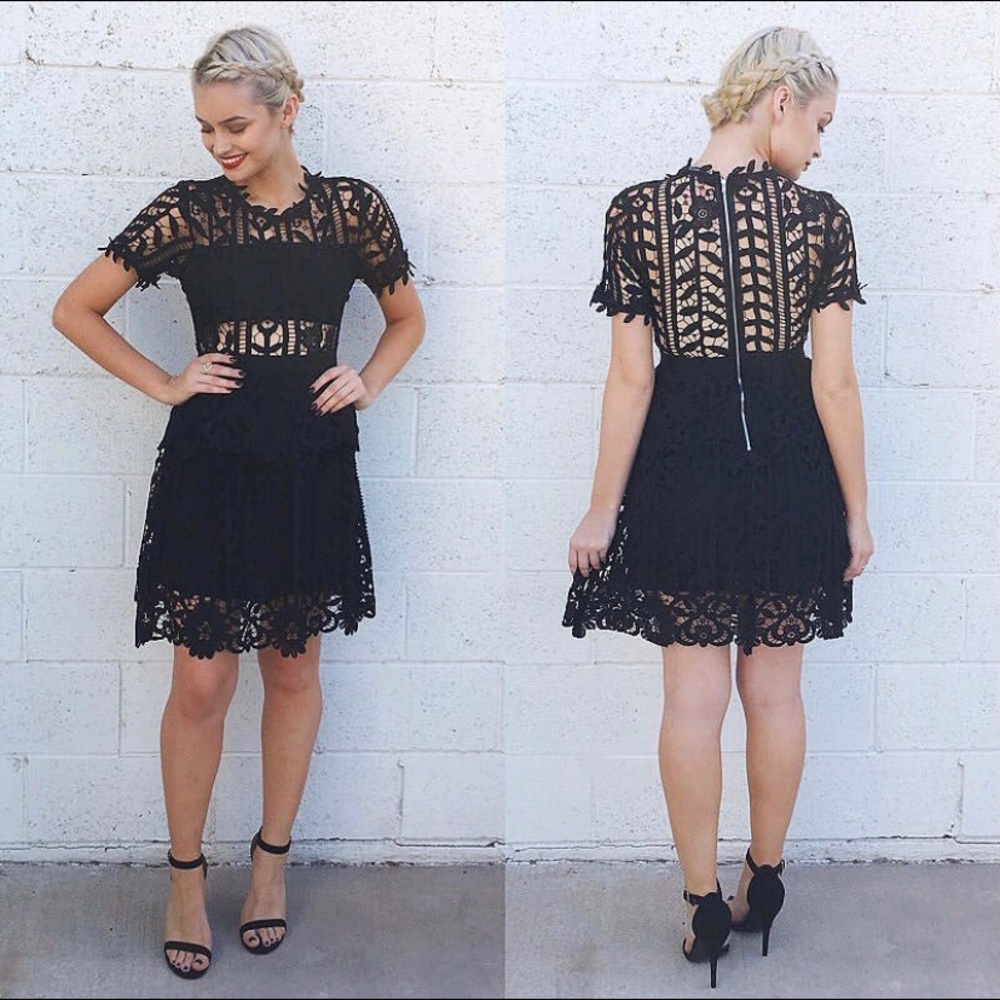 Black crochet peplum dress